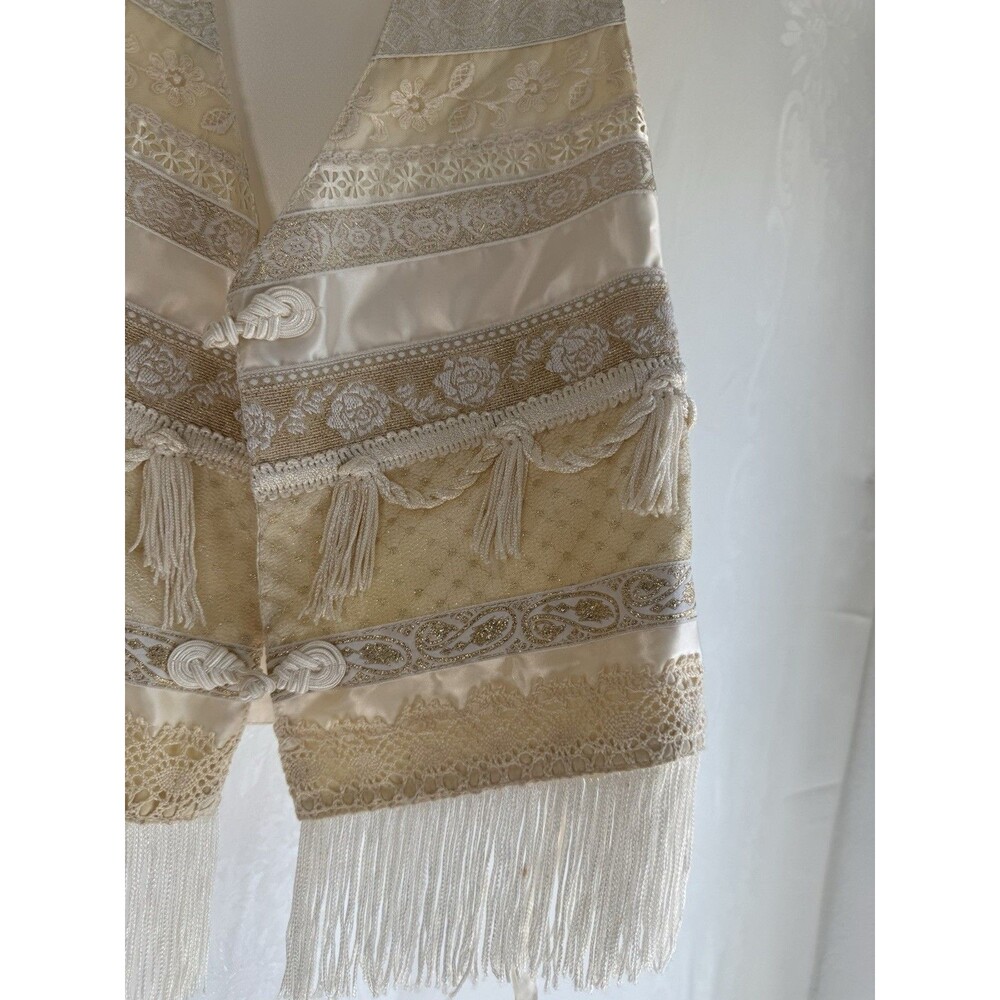 Modelle Design Vest Tie Back Gold Tassells Satin Silk Like Vintage Petite - Picture 2 of 13